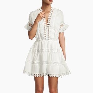 Peixoto Ora White Embroidered Mini Dress- Small